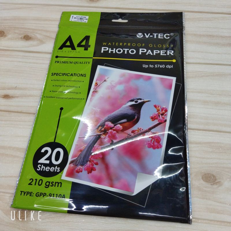 

Foto paper glossy A4 210 gsm isi 20 sheets | Glossy Photo Paper | Photo paper glossy V tec