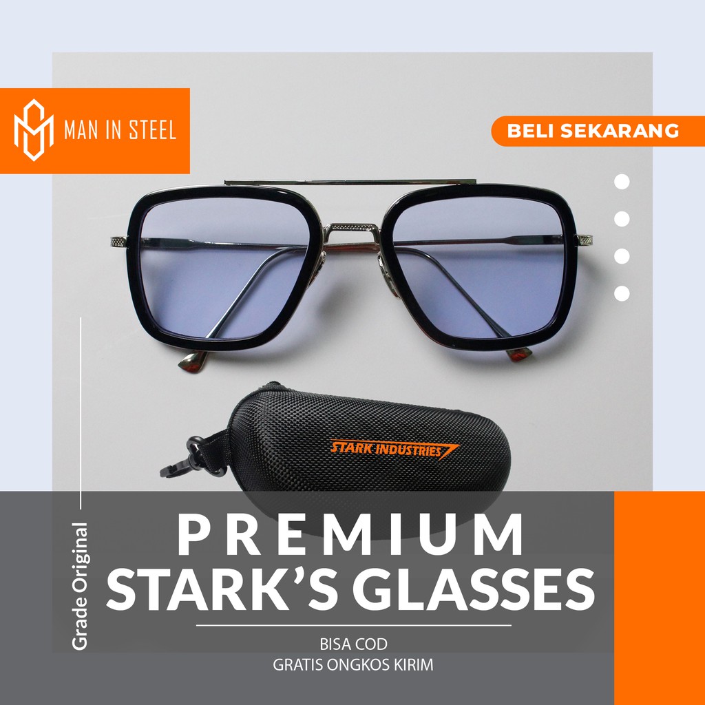 Kacamata Fashion Kecamata Toni Tony Stark Hitam biru Gradasi Pria Keren Import Murah Premium Terbaru