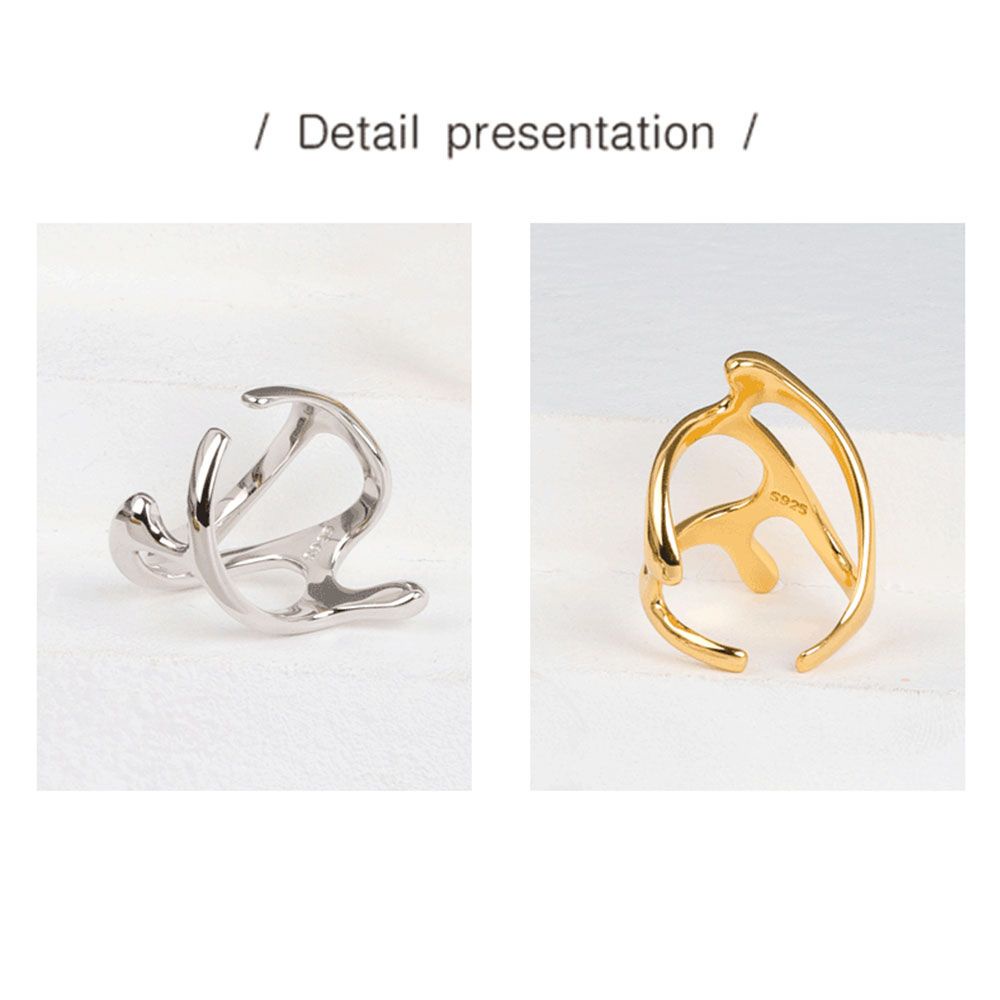Cincin Model Terbuka Bentuk Cabang Rongga Tidak Teratur Warna-Warni Gaya Vintage
