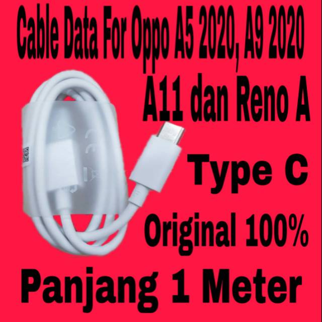 Kabel Data Tipe C Oppo A5 2020 Original Cable A9 2020 A11 Ori 100% USB Type C