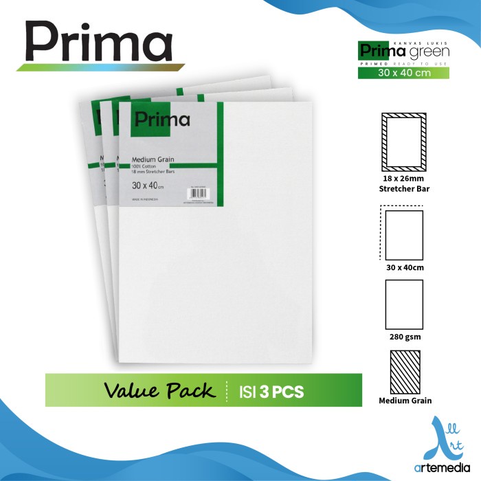 

(DISKON TERMURAH) Kanvas Lukis Prima Green 30x40cm Value Set 3 Cotton Canvas - SET 3
