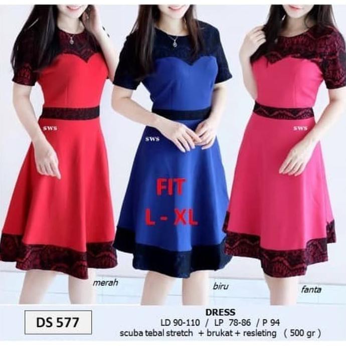 Termurah Seds577 Dress Pesta Flare Lace Brukat Hitam Bodycon Sepan Murah Grosir