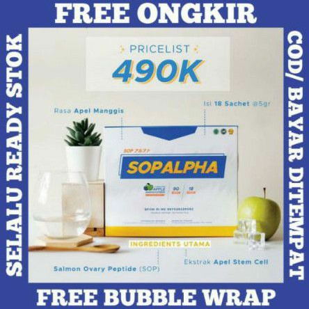 SOP ALPHA SOPALPHA 100 PLUS BIOBOOST OFFICIAL SALMON OVARY PEPTIDE ORIGINAL ASLI BPOM HALAL MUI