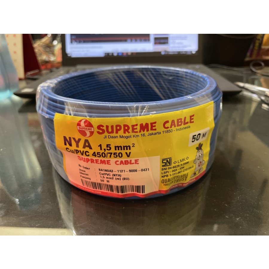 Kabel NYA / TUNGGAL 1.5 mm Biru SUPREME / 50 Meter / NYA 1,5 mm