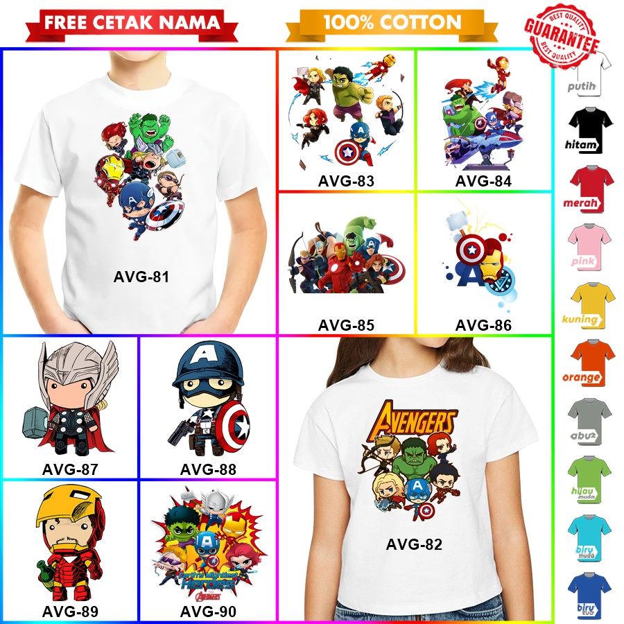 [FREE NAMA!!] Baju Kaos COUPLE  ANAK DAN DEWASA AVENGERS IRONMAN CAPTAIN THOR SPIDERMAN BANYAK MOTIF