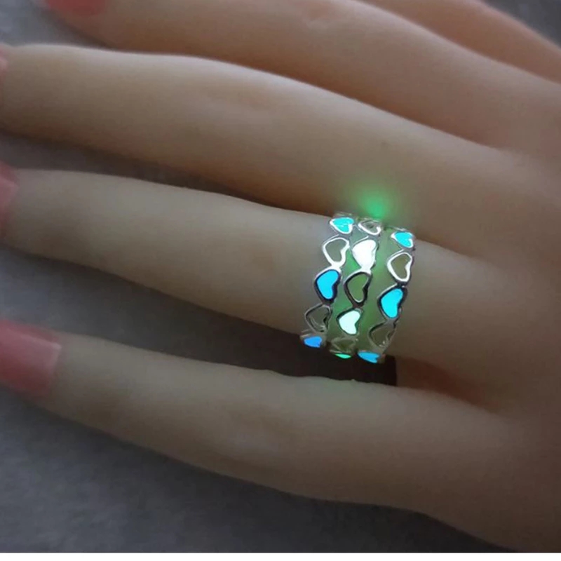 Cincin Luminous Bentuk Hati Dapat Disesuaikan Gaya Elegan Untuk Wanita