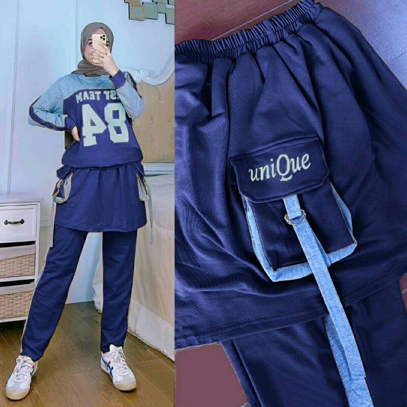 ST Set Stelan Olahraga Training Jogging Atasan Celana Rok Babyterry Team84