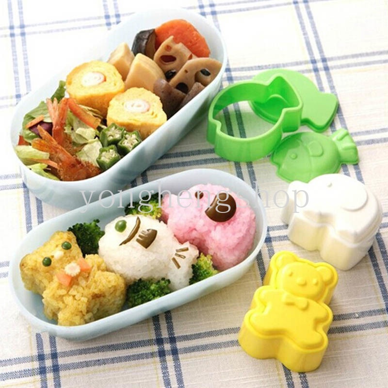 3pcs / set Cetakan Nasi Bento Bentuk Kartun Gajah Ikan Beruang Untuk Alat Dapur