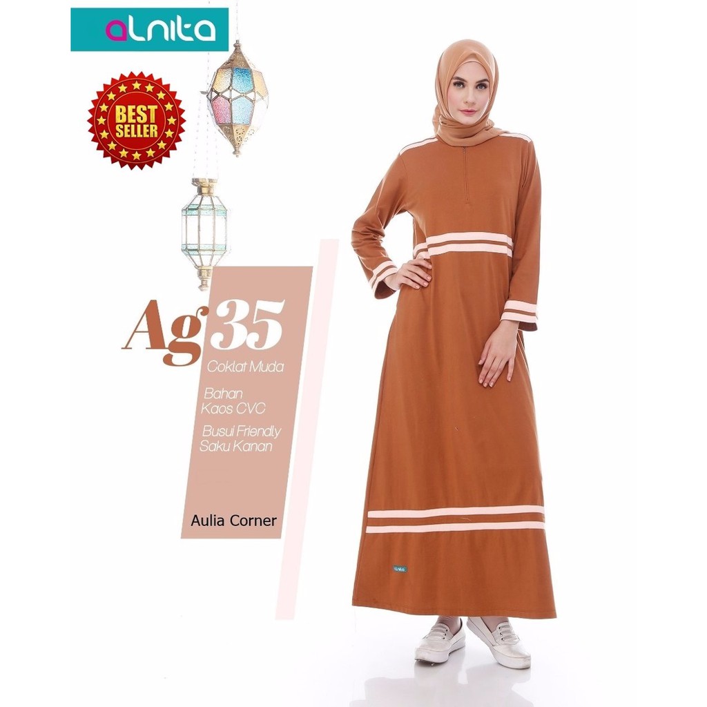 EKSLUSIF MURAH Gamis Cantik Alnita AG 35 Coklat Muda Gamis Terbaru