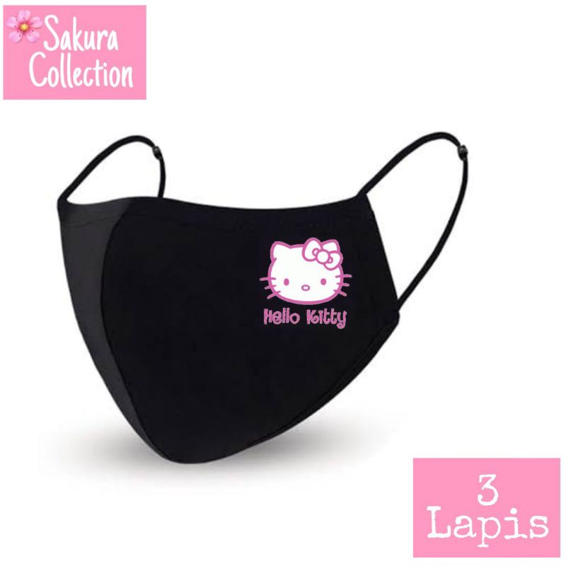 Masker Hello Kitty Kain 3ply Lapis - Scuba Anak Dewasa - Earloop
