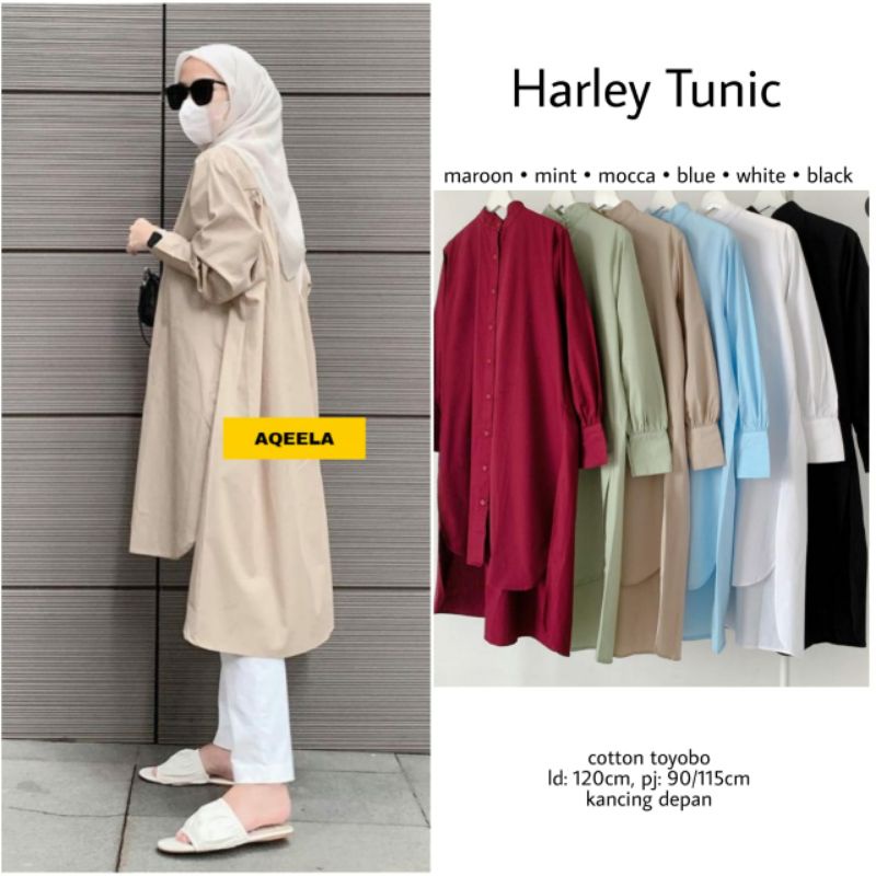 Mocca Harley Tunik Katun Polos Hitam Putih Jumbo Ld 120 M-XXXL Long tunic busui polos by AMJ