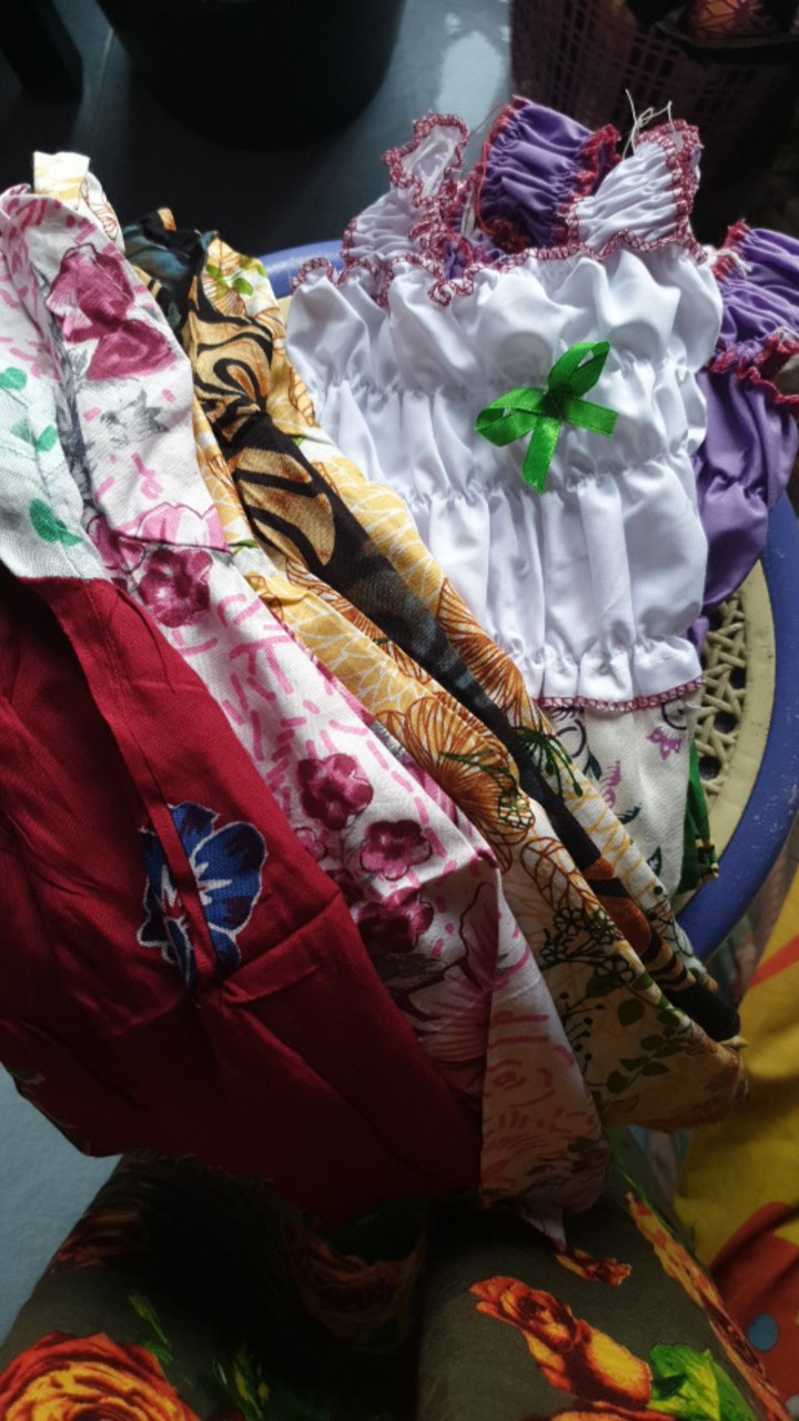 Daster Batik Putih Anak Tanpa Lengan Pita, Grosir Baju Batik Anak Lucu Murah