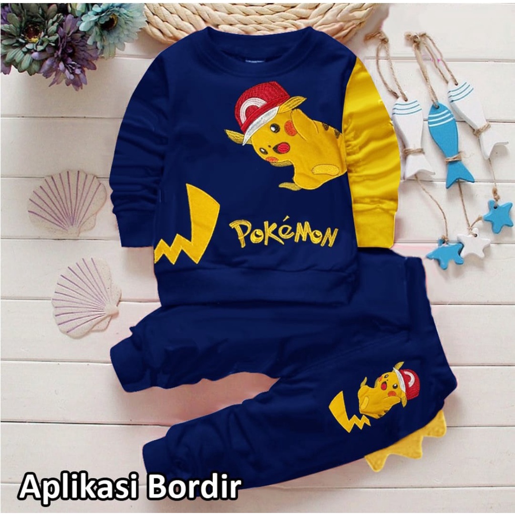 baju anak laki laki2 1 tahun motif pokemon setelan anak laki2 3_4 tahun pakaian anak laki2 Pikachu