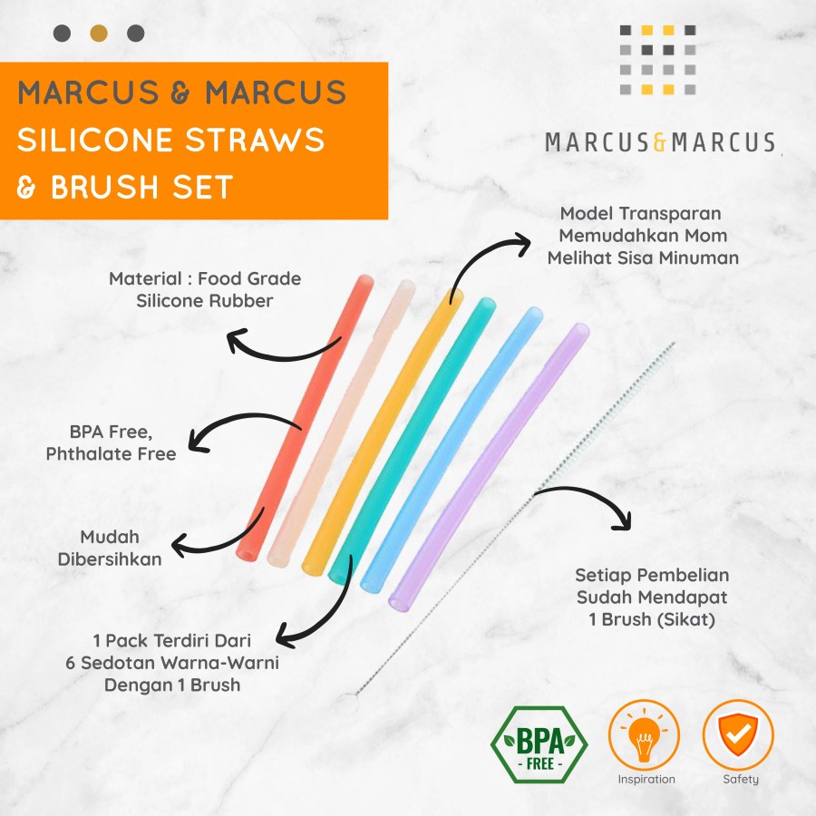 Marcus &amp; Marcus Silicone Straws &amp; Brush Set