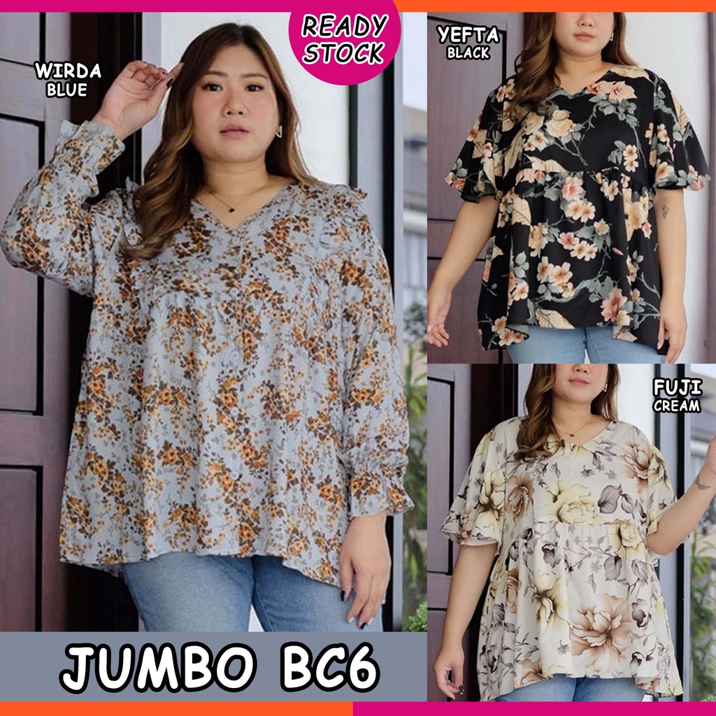 BIGCLO - (COD) Blouse Jumbo BC6 Atasan Wanita Lengan Panjang Bigsize