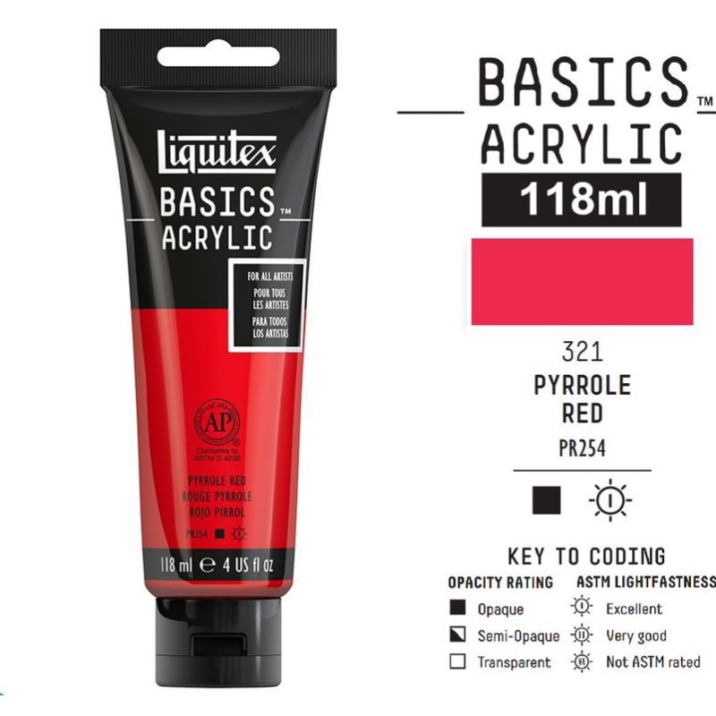 

LIQUITEX BASICS ACRYLIC COLOUR 118 ML PYRROLE RED
