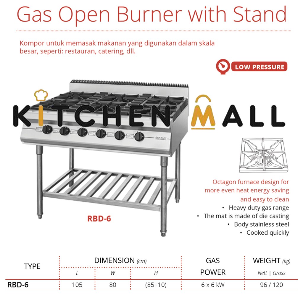 Jual Getra Rbd Gas Open Burner With Stand Kompor Gas Resto Tungku