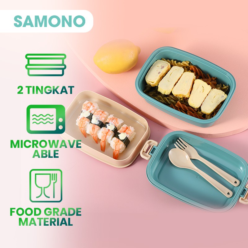 Kotak / tempat Makan SAMONO STW10 Bento Microwaveable Lunch Box Susun Food Grade Material 2 Tingkat