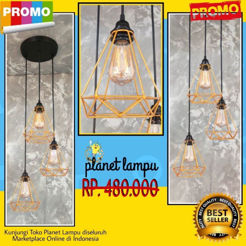 KAP LAMPU GANTUNG DIAMOND GOLD RETRO VINTAGE MINIMALIS LAMPU GANTUNG HIAS CAFE KLASIK TERMURAH HIASA