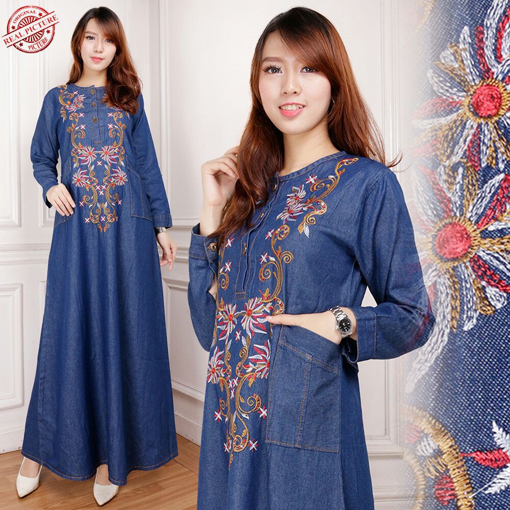 SB Collection Dress Maxi Tias Gamis Jeans Longdress Wanita