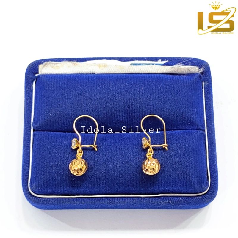 ANTING PERAK ASLI SILVER 925 LAPIS EMAS PUTIH MODEL AGOGO UKIR 1 PERMATA - PERHIASAN PERAK WANITA