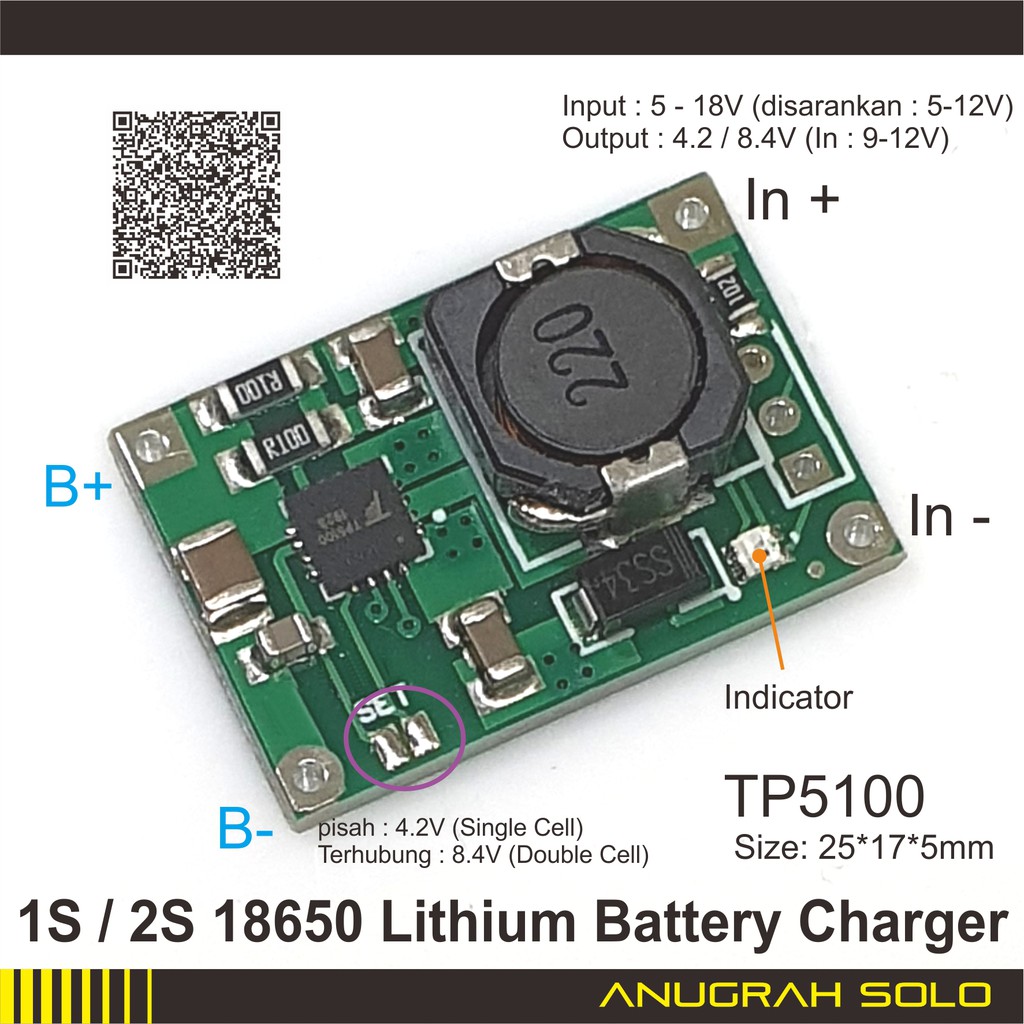 TP5100 single / double cell Lithium Battery Charger TP4056 upgrade