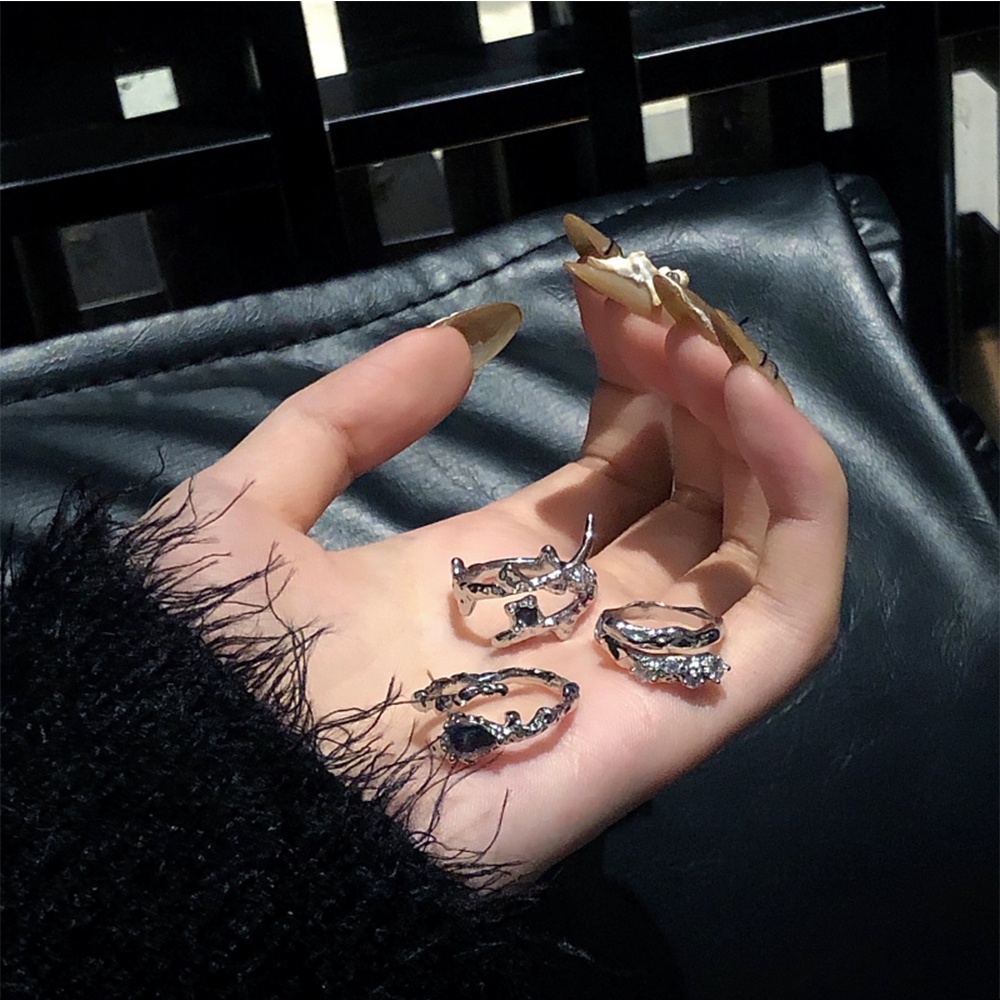 IFYOU 3pcs / set Cincin Silver Hias Batu Irregular Gaya Vintage Untuk Wanita