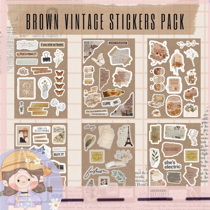 

PROMOBrown Vintage Stickers Pack | stiker coklat aesthetic | stiker vintage | stiker retro | stiker Hp/laptop/jurnal/memo/scrapbook | stiker murah