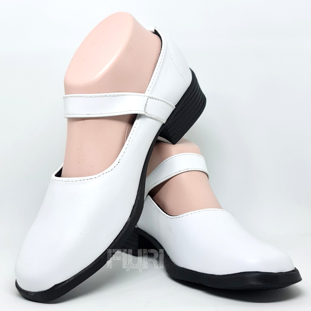 FIURI - SEPATU PANTOFEL WANITA PUTIH 36-43 BERTALI SLIP ON HAK 3CM - SEPATU SEKOLAH PERAWAT SUSTER BIDAN PASKIB HAK TAHU 3 CM UPACARA PASKIBRA - SEPATU FORMAL PEREMPUAN SD SMP SMA PELATIHAN OSPEK KERJA KANTOR RESMI KULIT IMITASI MURAH PROMO DISKON