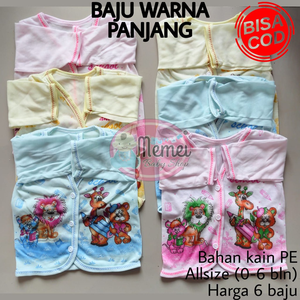 1 LUSIN (12 pcs) Baju bayi panjang WARNA grosir TERMURAH
