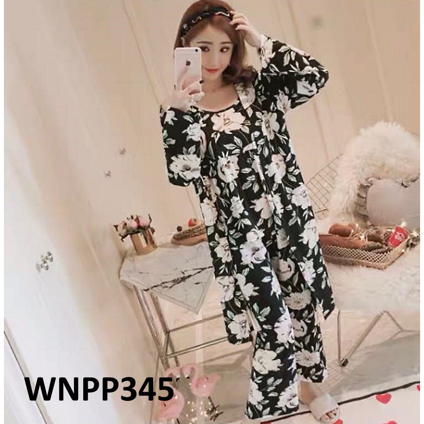 Piyama Wanita Baju Tidur Wanita Kimono + Dalaman Tanktop Motif