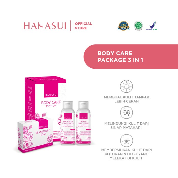 Hanasui Body Care 3 in 1 Package / Transparent Soap / Day &amp;amp; Night Lotion Paket Kecantikan (VICTORIA)