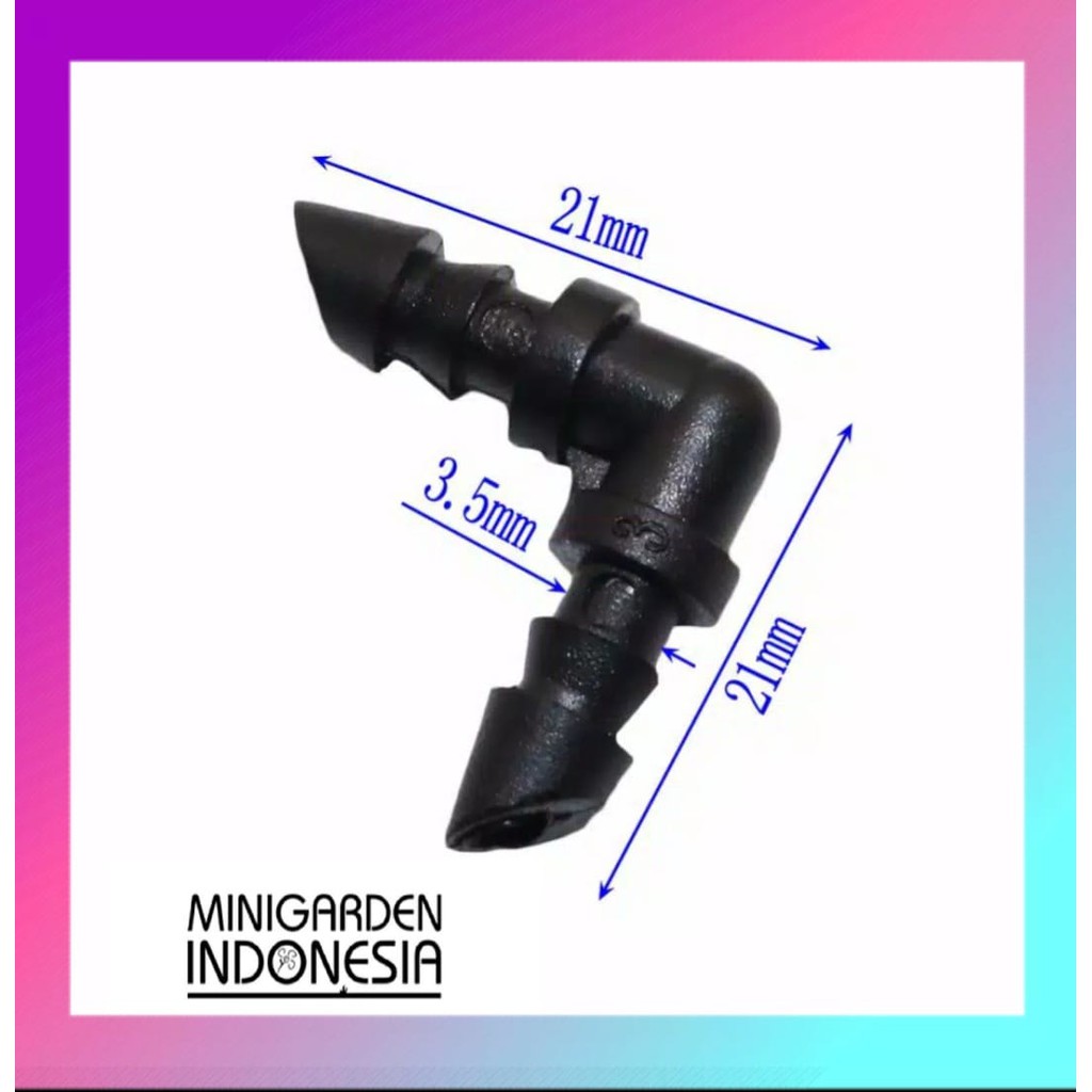 Konektor ELBOW L 7MM Nepel Fitting 2 Cabang Arah Selang PE 4/7mm Alat Siram Irigasi Taman Fertigasi