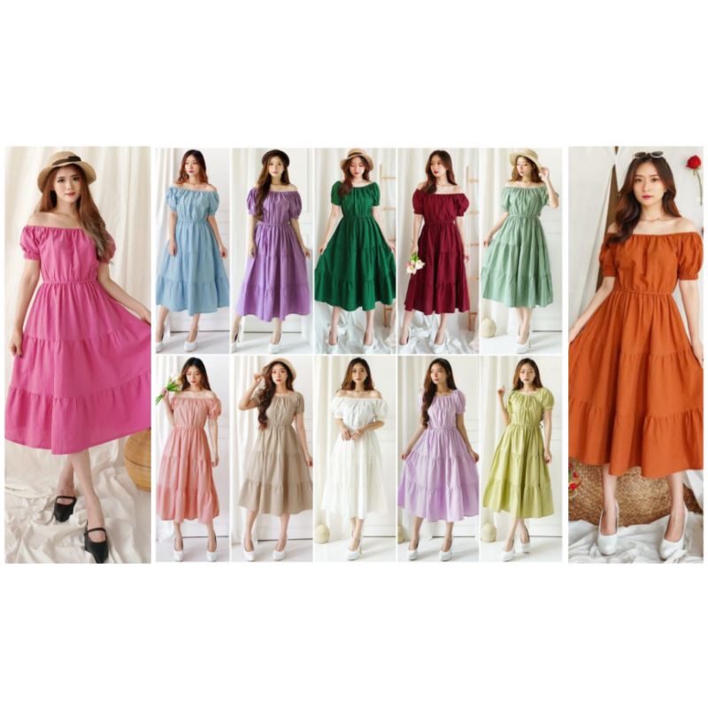 ❣️ SPECIAL PRICE ♡ PREMIUM ♡ ORIGINAL ! NANCY VINTAGE PLAIN 2 WAYS SABRINA TRAP LAYER FLARE LONG MIDI RUFFLE DRESS