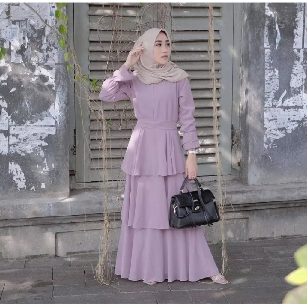 (Promo) Fashion Dress Muslim Wanita Gamis Kenza Long Dress Grosir Populer Muslimah-Lavender