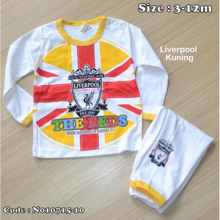 Baju Setelan Kaos Bola Lengan Panjang Anak Bayi Murah Liverpool The Reds Warna Putih Kuning