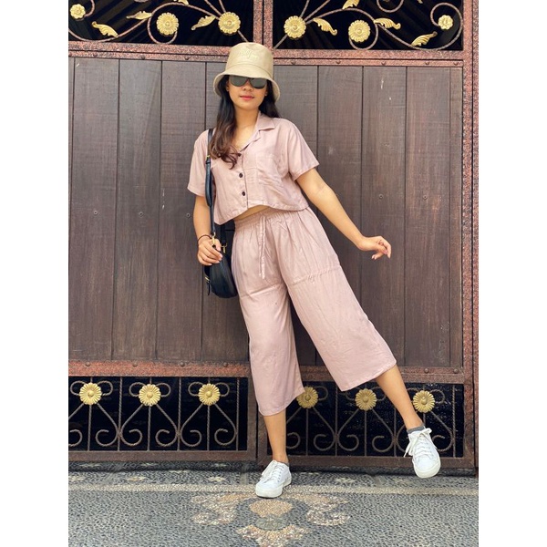 Oneset Crop Sinta  / Set Rayon Crop / New One Set-Moka