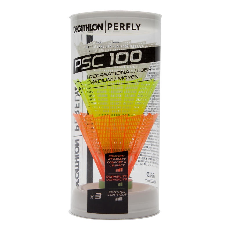 Decathlon Perfly Ch Plastic Shuttlecock Psc 100 Medium X 3 White Green Orange - 8590063
