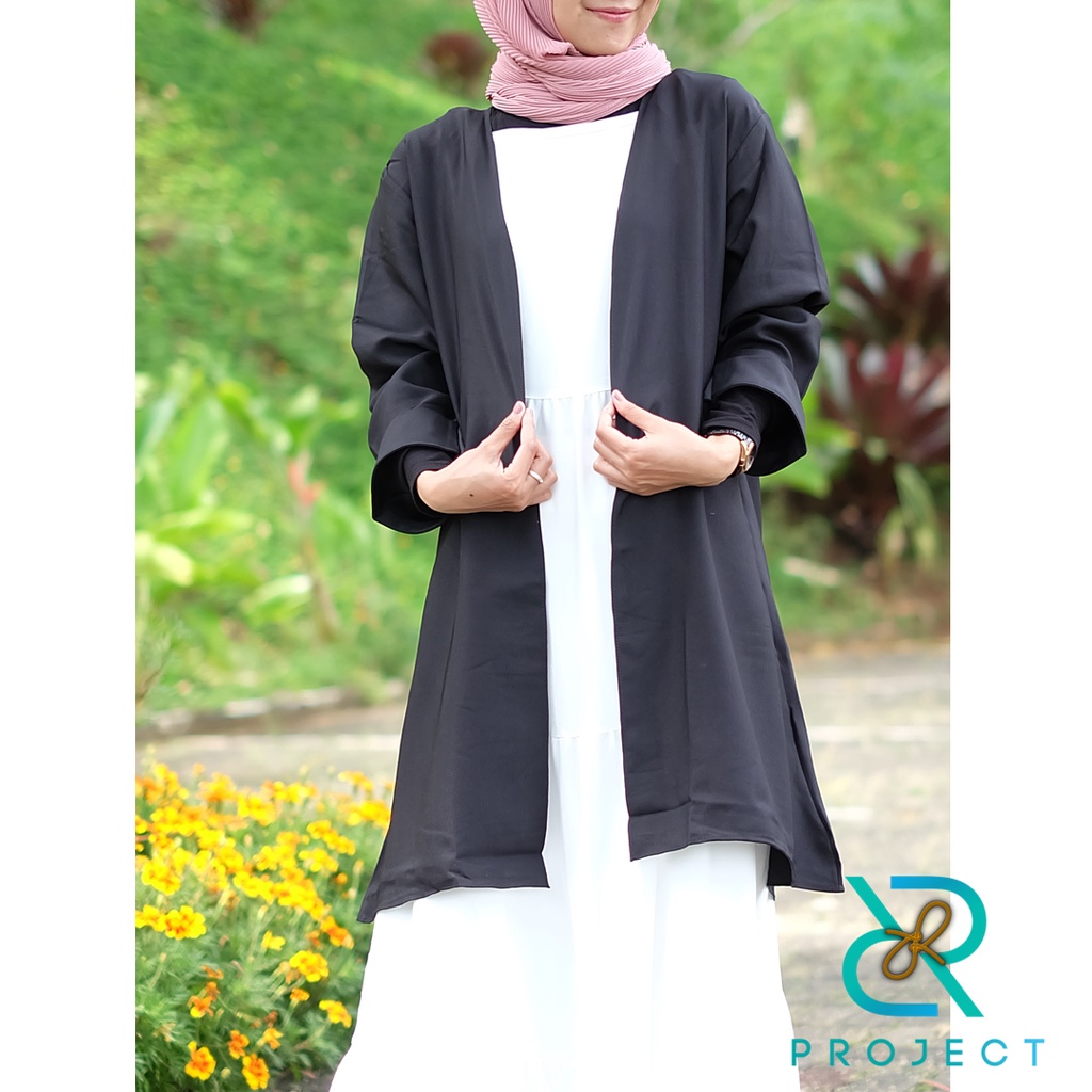 GF02 ~ SHIREEN LONG CARDI BLACK SERIES | CARDIGAN REMAJA MUSLIMAH | CARDIGAN POLOS | BAHAN SHAKILA HQ | BASIC OVERSIZE