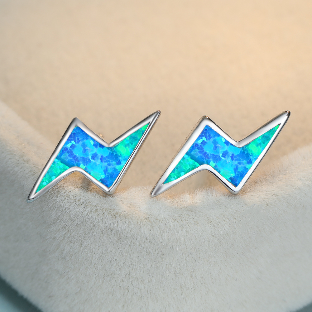 Anting Stud Opal Biru Petir Gaya Simple Untuk Perhiasan