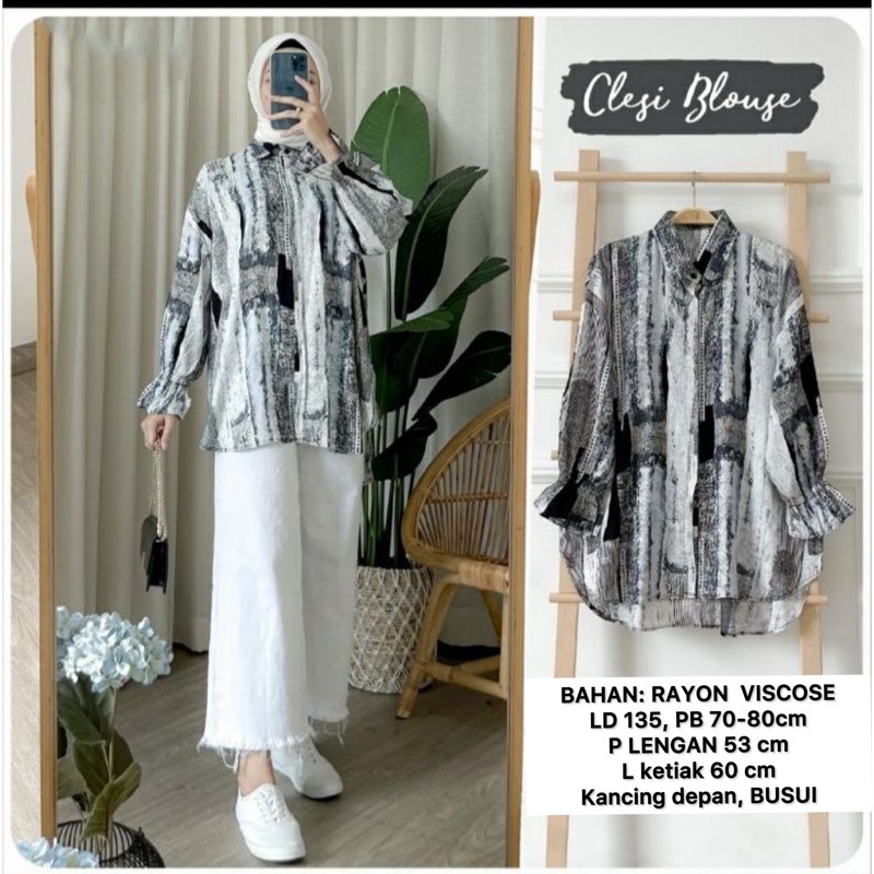 MONOCHROME OVERSIZE BLOUSE MOTIF - ATASAN RAYON FULL KANCING JUMBO / ATASAN RAYON KOMBINASI-CLESI OVERSIZE