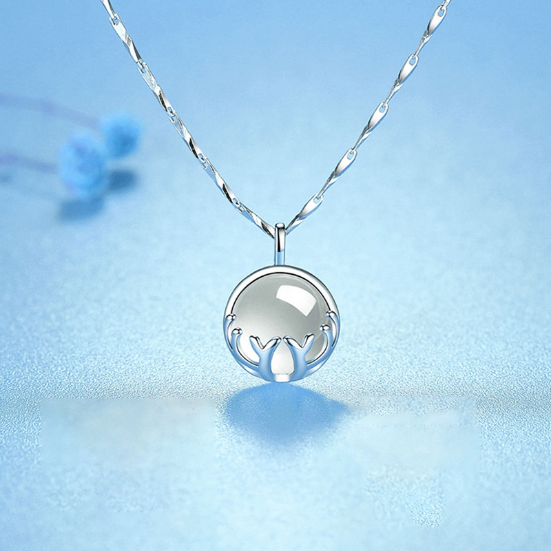 Moonstone Crystal Antlers Necklace For Women Round White Opal Girls Sweet Clavicle Chain Pendant Necklaces 925 Jewelry Wholesale