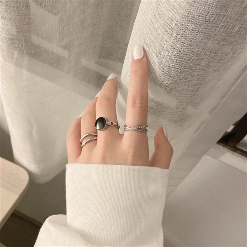 3pcs / Set Cincin Berlian Imitasi Model Terbuka Untuk Wanita