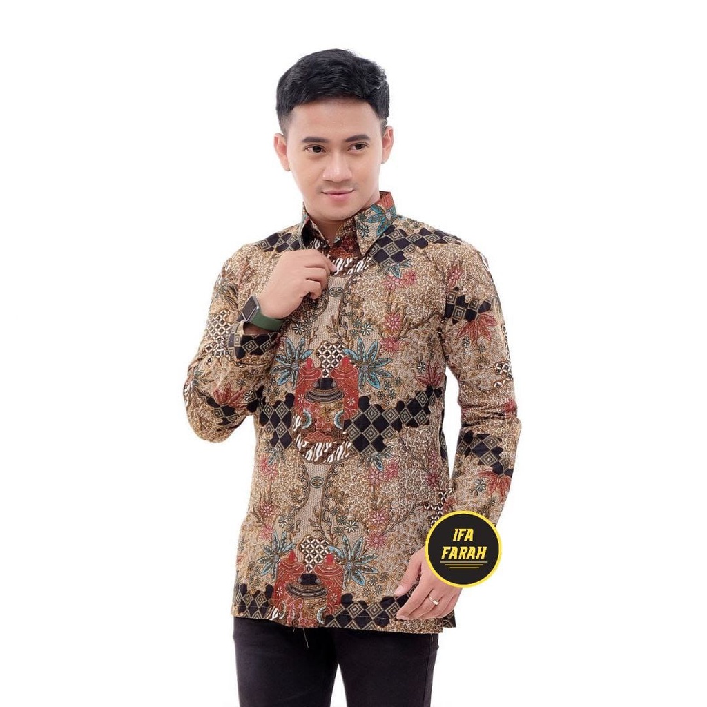 KEMEJA BATIK PRIA LENGAN PANJANG M L XL XXL COUPEL AYAH ANAK TOPLES