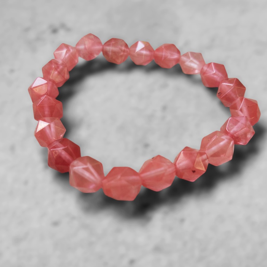 Gelang Rose Quartz Diamond Shape Love Stone