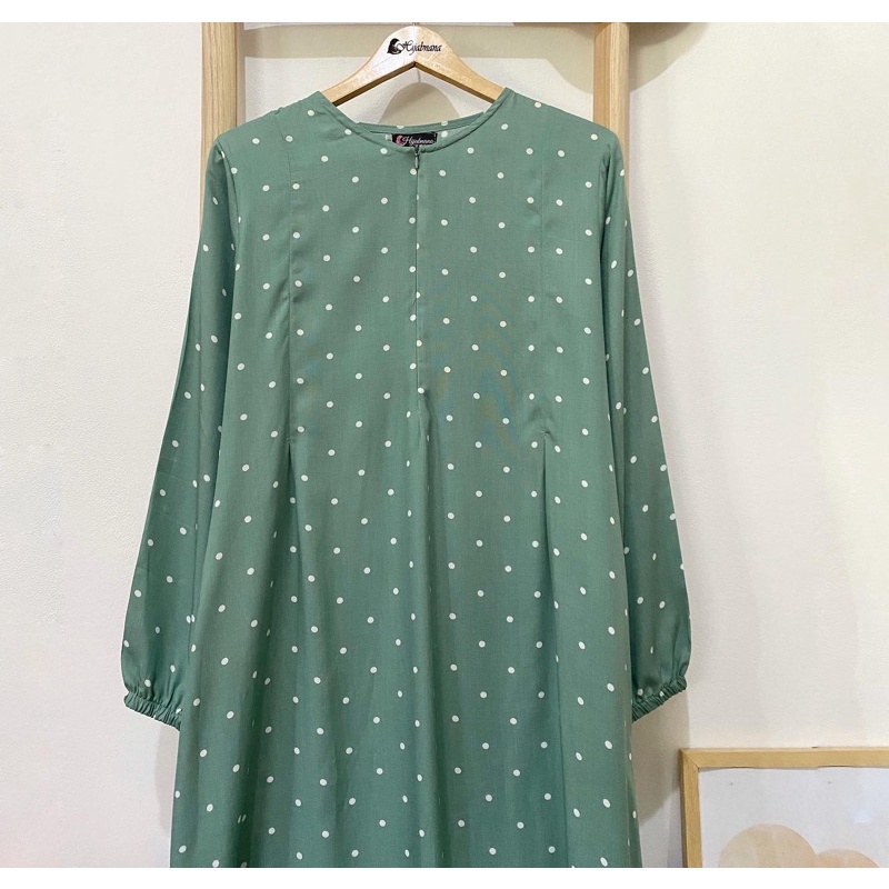[bisa COD] gamis syari motif bahan katun rayon adem, jatuh, halus-G21 Green