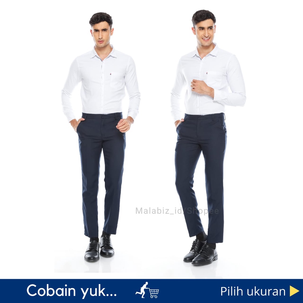 Lubay Celana Formal Pria Navy Melar YKK || Lubay Celana Pria Navy Semi Wool Stretch