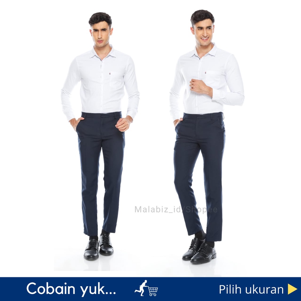 NAVY - RATELLO -  Celana Formal Pria Slimfit Warna Biru Dongker untuk satpam dan pegawai bank bri mandiri Celana Kerja Pria Warna Navy Celana Kantor Celana Kerja Kantoran Biru Dongker Celana Kantoran Biru Gelap