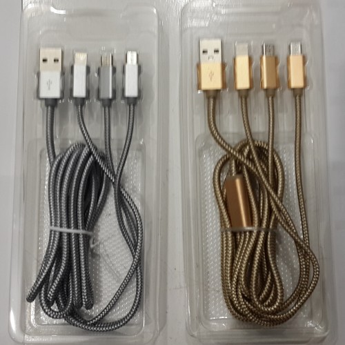 Kabel 3 cabang Charger 3 in 1 LDNIO 2 Micro Usb dan 1 Lightning kabel cas splitter