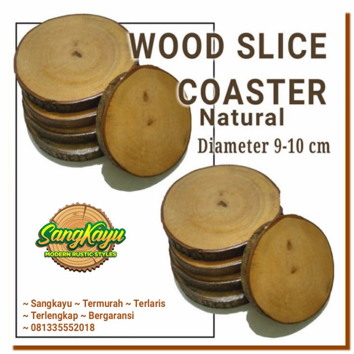 Terlaris Natural wood coaster tatakan kayu bulat alami properti foto